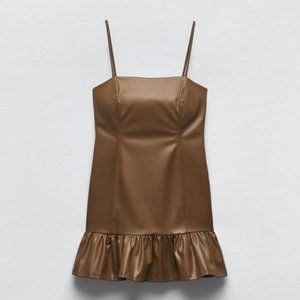 Zara Faux Leather Dress Brown XS NWT